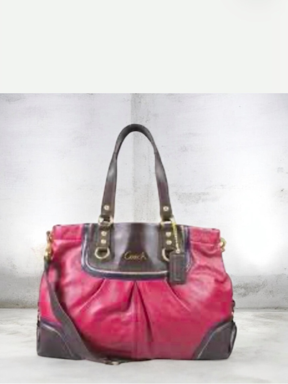 COACH Leather Ashley Burgundy Multi Color Hand Shoulder Bag W15’XH9.5’XD…